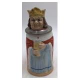 Vintage King Character Character Stein – Ceramic with Crown Lid & Pewter Handle
