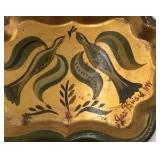 Vintage Hand-Painted Folk Art Tray – Birds in Green and Gold Design Signed Geo. Biad