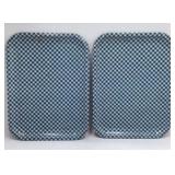 Vintage Blue Gingham Check Metal Serving Trays – Pair of Rectangular Trays