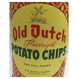 Vintage Old Dutch Flavored Potato Chips Tin – Minneapolis Red & Yellow with Tulip Pattern