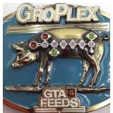 Vintage 1987 GTA Groplex Swine Feeds Limited Edition Belt Buckle – Pig with Nutrient Markers