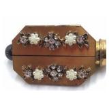 Vintage Goldtone Octagonal Vanity Compact – Jeweled Floral Design with Lipstick Holder