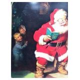 Vintage Coca-Cola Santa Tray – Green Metal with Fireplace Scene