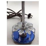 Vintage Pair of Blue Glass Base Table Lamps – Crystal Drops and Net Shades