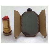 Vintage Goldtone Octagonal Vanity Compact – Jeweled Floral Design with Lipstick Holder