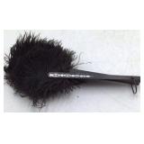 Vintage Black Feather Folding Fan – White Painted Floral Design