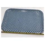 Vintage Blue Gingham Check Metal Serving Trays – Pair of Rectangular Trays