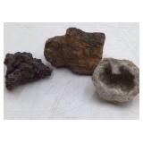 Assortment of Small Agate Geodes, Tumbled Stones, and Painted Slice Pendant