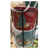 Set of 4 Stackable Christmas Mugs, 15.8 Oz Coffee Mug With Stand, Holiday Hot Cocoa Mugs for Mom Family Colleagues Friend & Farmhouse