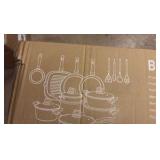 25 Piece Pots and Pans Set, Non-Stick Ceramic Cookware Set, Health Non-Toxic PFAS, PTFE, PFOA and PFOS Free, Cream White Color With Wooden Handle