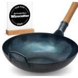 Blue Carbon Steel Wok Pan, Pre-Seasoned Flat Bottom, YOSUKATA Brand 13.5" Fire, gas, electric, ceramic, induction cooktops, Great for Chinese Pan Frying, Stiry Fry, BBQ, Grill, and Camping RETAIL: $10