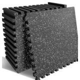 Thick Rubber Flooring, Great for Home Gym, Basement, Play Area, Garage, 12 Pieces, 48 Square Feet, Great for Workout Mats, Black and Gray RETAIL: $120.00