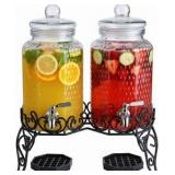 : Two Glass Beverage Dispensers. Each one Can Hold 2-Gallons of Liquid, Great for Punch, Water, Lemonade, Adult Beverages, and More. Great for Home Use, Commercial Use, Parties, Weddings, and Other Ev
