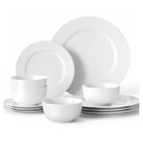 16 Pieces Plates and Bowls Sets, White Porcelain Dinnerware Sets, Ceramic Dishes Set Service for 4, White Kitchen Dinner Dining Ware Set (ONE PLATE BROKEN)