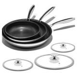 Nonstick Frying Pan Set – 8" 10" 12" Titanium Ceramic Skillet with Lid, Stay-Cool Handle, PFAS, PTFE, PFOA-Free, Non-Toxic, Dishwasher & Oven Safe, Compatible with All Cooktops