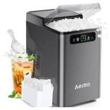 Aeitto Nugget Ice Maker 40Lbs/24H, Countertop Soft Chewable Ice Pebble Ice Machine, One-Click Operation, Auto Self-Cleaning Ice Makers with Scoop & Basket for Home, Office, Kitchen, Party Black Color