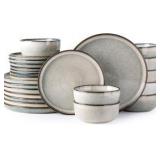 Ceramic Dinnerware Set for 8 People, 24 Pieces, Bowls and Plates GB Home Brand, Green-Wheat Color,  RETAIL: $140.00