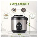 Electric Rice Cooker With One-Touch for Asian Japanese Sushi-Grade Rice, Five Cup Uncooked Size Capacity, Stainless Steel Inner Pot, Removable Inner Cover RETAIL: $60.00