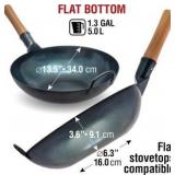 Blue Carbon Steel Wok Pan, Pre-Seasoned Flat Bottom, YOSUKATA Brand 13.5" Fire, gas, electric, ceramic, induction cooktops, Great for Chinese Pan Frying, Stiry Fry, BBQ, Grill, and Camping RETAIL: $10