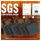 Thick Rubber Flooring, Great for Home Gym, Basement, Play Area, Garage, 12 Pieces, 48 Square Feet, Great for Workout Mats, Black and Gray RETAIL: $120.00