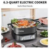 Electric Skillet 6-Quart Hot Pot Nonstick PFOA-Free Ceramic Coating Pot, 1600W, Timer and 3-Power Settings for Steak, Eggs, Ramen and More