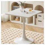 White Square Tulip Table for 2 People, 24-Inch Small Dining Table With Pedestal Base, Mid-Century Modern Tulip Table, Great for Living Room, Cafe Coffee, Office, Bistro, Pub, Bar and More.