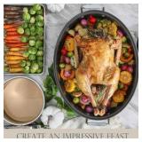 Extra Large Roasting Pan With Lid, Nonstick, Great for Turkeys and Chickens, With Rack 18x14 Inches Heavy Duty, Dishwasher Safe