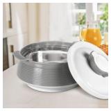 Casserole Dishes for Hot Food, Double Walled Insulated Inner Stainless Steel Hot Pot with Lid, Serving box for Food and Roti, Serving Bowl, Set of 3 (Size 62, 45, 28 oz) Venice, Grey