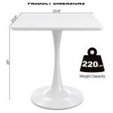 White Square Tulip Table for 2 People, 24-Inch Small Dining Table With Pedestal Base, Mid-Century Modern Tulip Table, Great for Living Room, Cafe Coffee, Office, Bistro, Pub, Bar and More.