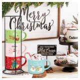 Set of 4 Stackable Christmas Mugs, 15.8 Oz Coffee Mug With Stand, Holiday Hot Cocoa Mugs for Mom Family Colleagues Friend & Farmhouse