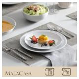 24-Piece Gourmet Porcelain Dinnerware Sets, Modern White Round Dish Set for 6 - Premium Serving Plates and Bowls Sets for Dessert, Salad, Soup, Pasta - Series AMELIA Brand Malacasa