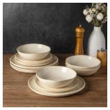 Ceramic Dinnerware Set, Handmade Reactive Glaze Stoneware Plates and Bowls Sets, Highly Scratch Resistant | Dishwasher & Microwave Safe Dishes Set, Service for 4 (12pc)