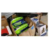 Pallet of misc stuff lamps, cooker, trimmer, absorbent underwear, sprinkler, Wheaties boxes, desk lamp