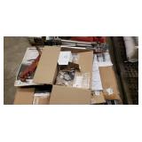 Pallet of gas cans, window blind, tripod, exterior light, mower blades, toilet seat, tractor lights and more
