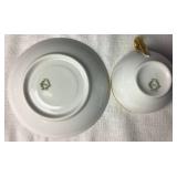 Limoges France Marshall Fields (M.F. & C.) Chicago Gold Encrusted Porcelain Dinnerware Set with Gold Trimmed Teacups and Saucers from O. & E. G. Royal Austria