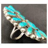 Sterling Silver Turquoise Cluster Ring - Size 10.5