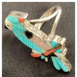 .925 Sterling Silver Multi Stone Bird Ring  - Size 7