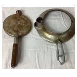 Vintage Scandinavian Krumkake Iron and Vintage Wood Rolling Pins