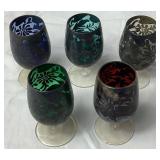 Vintage Set of 5 Italian Colorful Silver Overlay Cordial Glasses