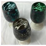 Vintage Set of 5 Italian Colorful Silver Overlay Cordial Glasses