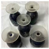 Vintage Set of 5 Italian Colorful Silver Overlay Cordial Glasses