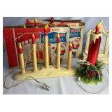 Vintage Christmas Lighting with Safe-T-Glo Candoliers, Christmas Electric Candle  and Raylite Lighted Musical Cathedral