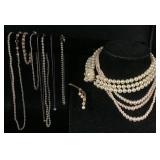 Faux Pearl Jewelry Bundle of Necklaces, Bracelet and Brooch