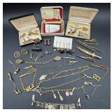 Vintage Mens Collection of Cuff Links, Tie Clips, Collar Bars, Collar Chains and Pins
