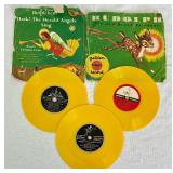 Vintage Emerson 834X Portable Record Player In Gray Case with 45 RPM records