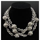 Givenchy 17" Silver Tone Ball Necklace and Earrings (Unmarked)