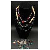 Turquoise and Coral Necklaces with Earrings