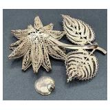 Two Sterling Silver Floral Pins