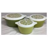 Vintage Pyrex Verde Green Ovenware 473, 474, & 475 with Lids