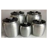 Vintage Kromex Spun Aluminum Canister Set with Black Lids